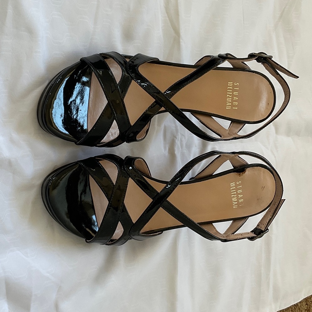 Stuart Weitzman Black Patent Strappy Heels